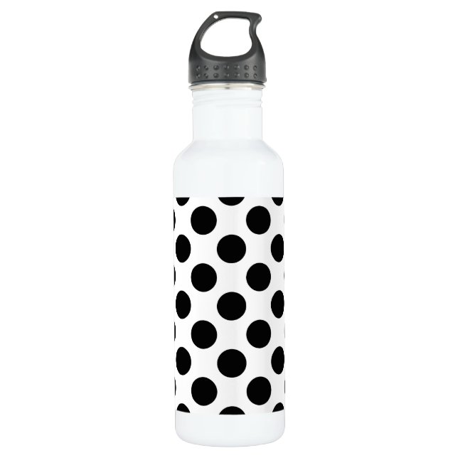 Bouteille D'eau Pois, Motif Polka Dot, noir et blanc (Devant)