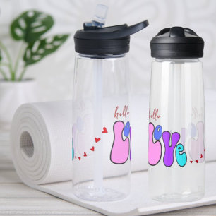 Bouteille D'eau Police de style Retro 70 "Hello Love" Coeurs rouge