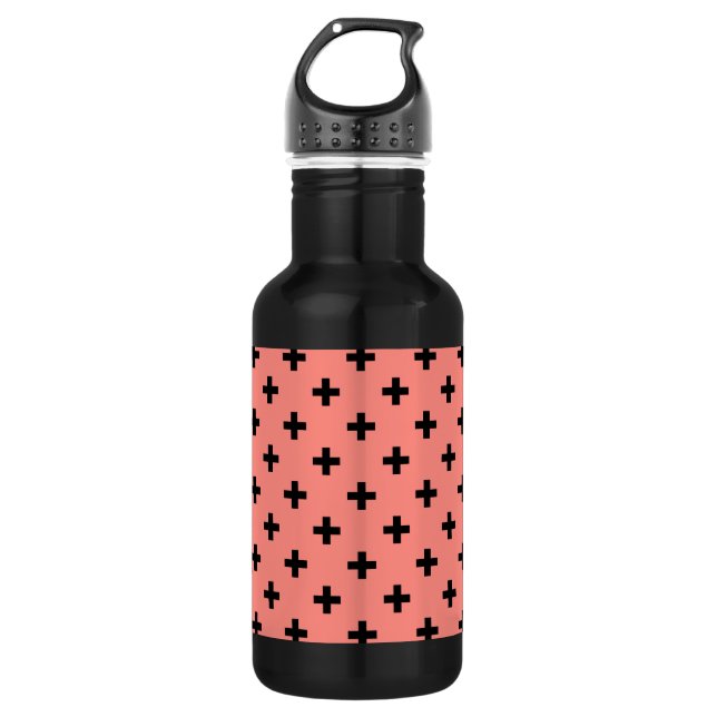 Bouteille D'eau Polka noire croise sur pêche (Devant)