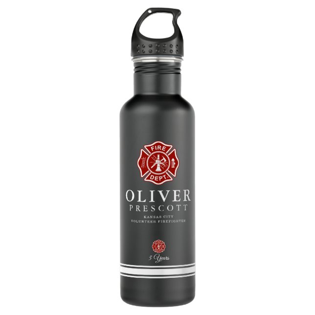 Bouteille D'eau Pompier volontaire| Symbole croisé maltais Noir (Devant)