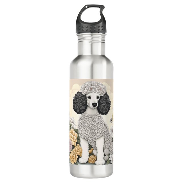 Bouteille D'eau Poodle en Fleurs Whimsical (Devant)