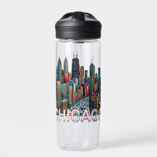 Bouteille D'eau Pop art Comic Book Chicago Skyline Personnalisé