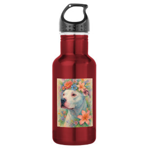 Bouteille D'eau Portrait de Pit Bull Floral Coloré sur Impression