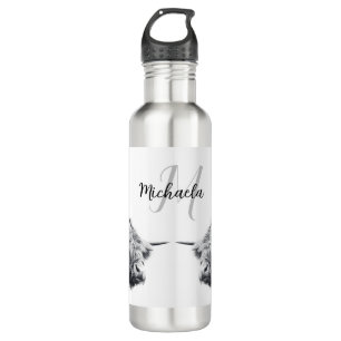 Bouteille D'eau Portrait de vache Highland premier monogramme noir