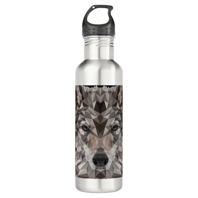 Bouteille D'eau Portrait géométrique Wolf Lone (Devant)