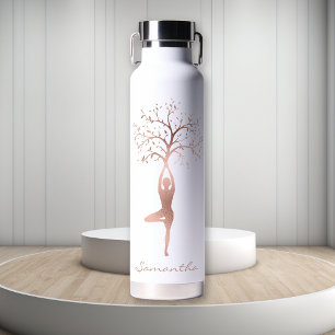 Bouteille D'eau Pose de l'Arbre en Or Rose Personnalisé Namasté