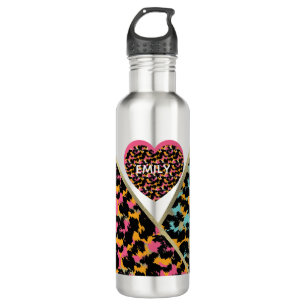 Bouteille D'eau Poster de animal Faux Foil Nom rose monogramme