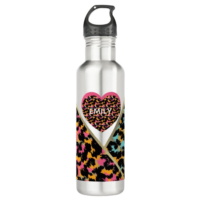Bouteille D'eau Poster de animal Faux Foil Nom rose monogramme (Devant)