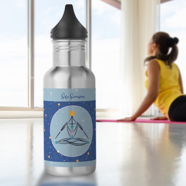 Bouteille D'eau Postures de yoga bleu cosmique Gym Workout Bouteil (Créateur téléchargé)