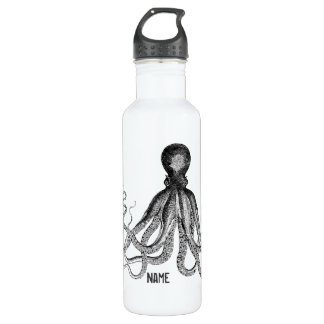 Bouteille D'eau Poulpe vintage, noir et blanc,