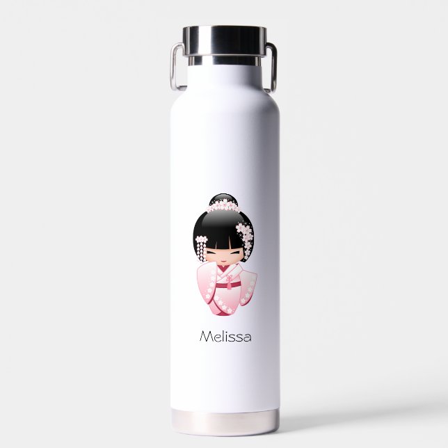Bouteille D'eau Poupée blanche Kimono Kokeshi - mignonne Geisha Gi (Avant)