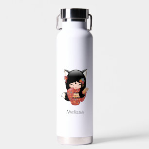 Bouteille D'eau Poupée Kitsune Kokeshi - Black Fox Geisha Girl