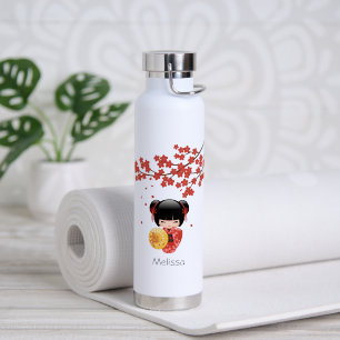 Bouteille D'eau Poupée Kokeshi Rouge Sakura - Geisha Japonaise Mig