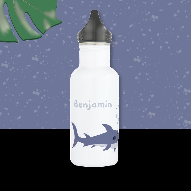 Bouteille d'eau pour enfants de requin avec nom (Cartoon shark kid water bottle with name .)