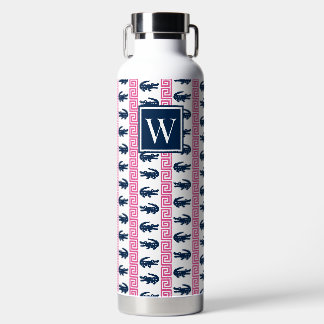 Bouteille D'eau Preppy Alligator Greek Key Stripe – Pink & Navy  