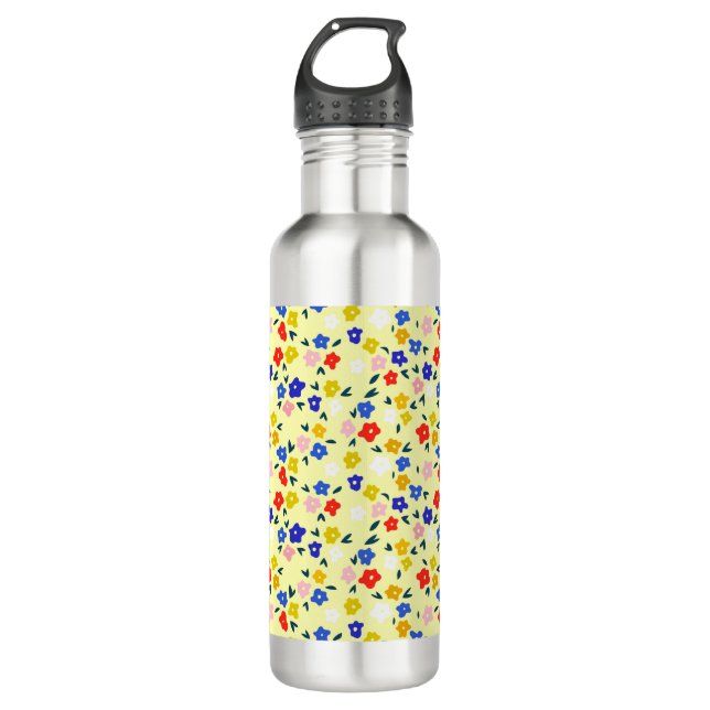 Bouteille D'eau Pretty Dainty Cute Floral on Pastel Yellow (Devant)
