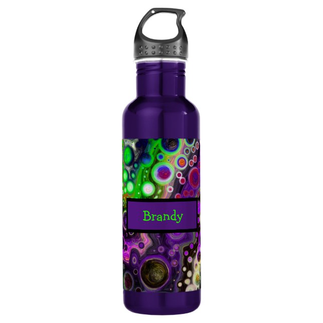 Bouteille D'eau Purple personnalisé, Vert citron, Art Fluide Noir (Devant)
