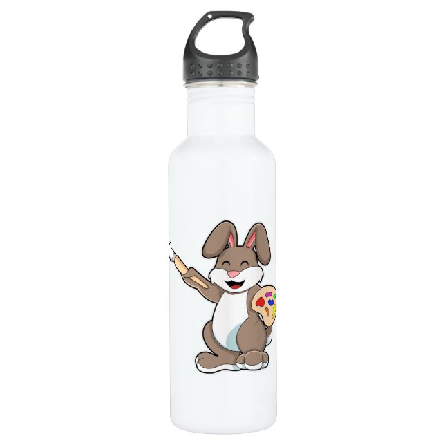 Bouteille D'eau Rabbit comme peintre avec pinceau et peinture (Devant)