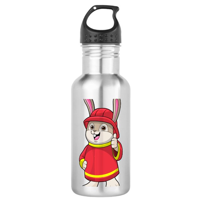 Bouteille D'eau Rabbit comme pompier avec casque (Devant)