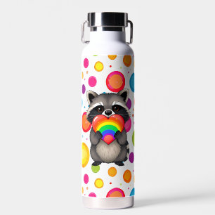 Bouteille D'eau Raccoon personnalisé doux avec Rainbow Heart