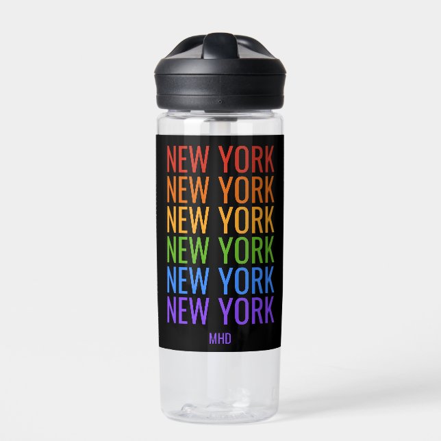 Bouteille D'eau Rainbow NEW YORK monogramme personnalisé (Extérieur)