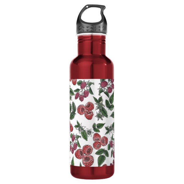 Bouteille D'eau Raspberry Fruit Leaves Illustration Pattern (Devant)