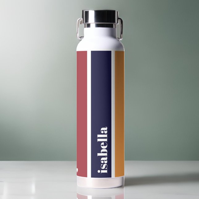 Bouteille d'eau rayée bleu-jaune personnalisée (Personalized Blue Yellow Red Striped Water Bottle)