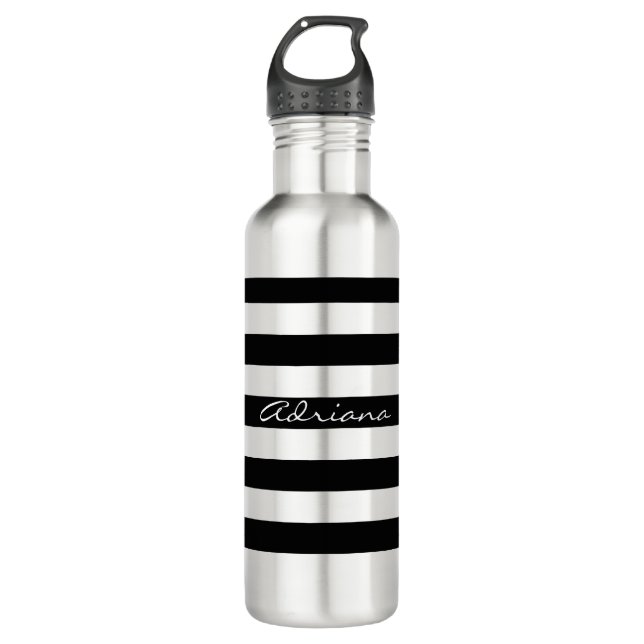 Bouteille d'eau rayée noire personnalisée (Devant)