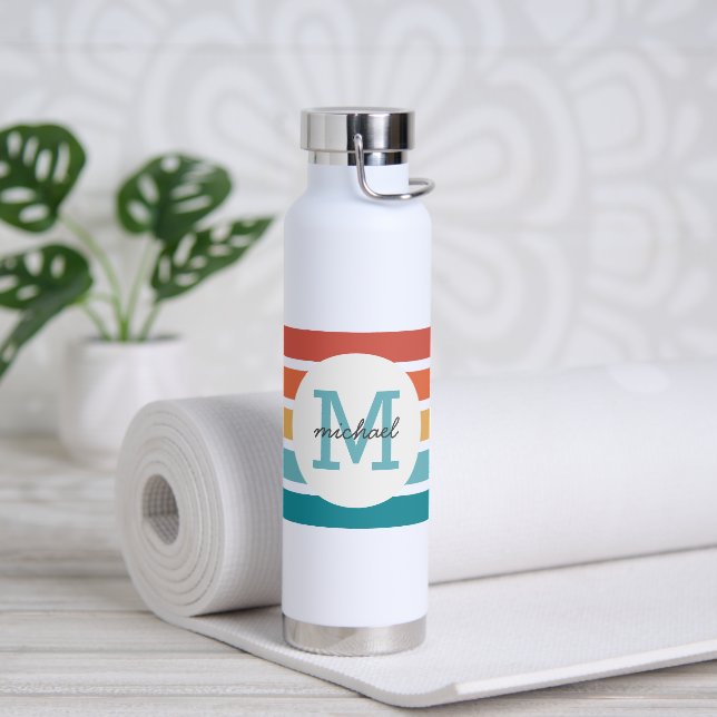 Bouteille D'eau Rayures rétrogrades monogrammes personnalisées (Yoga)