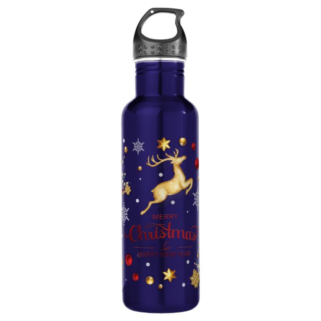 Bouteille D'eau Red Gold Reindeer Joyeux sapin de Noël (Devant)