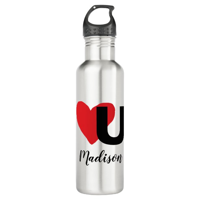 Bouteille D'eau Red Heart U Love Valentine's Day Monogrammed Nom (Devant)
