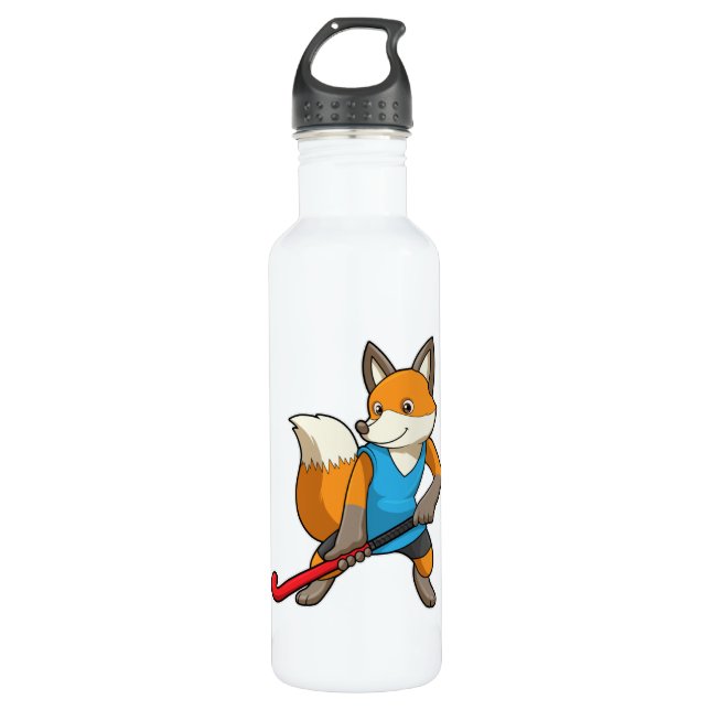 Bouteille D'eau Renard à Hockey avec chauve-souris de hockey (Devant)