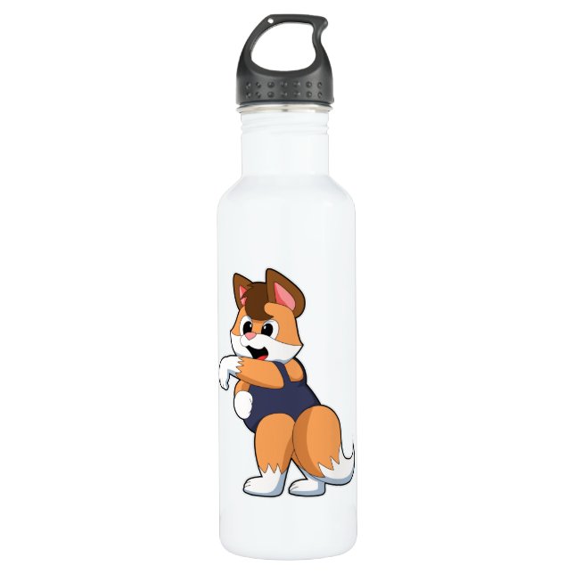 Bouteille D'eau Renard à la natation avec maillot de bain (Devant)