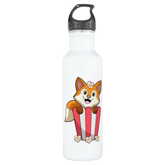 Bouteille D'eau Renard à manger avec Popcorn (Devant)