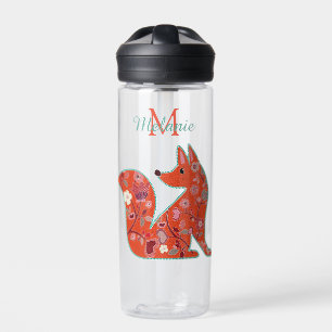 Bouteille D'eau Renard à motif de fleurs d'art populaire personnal