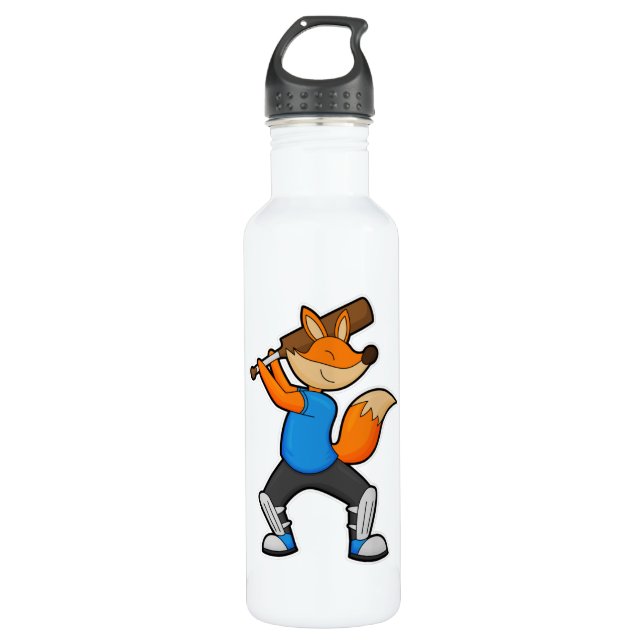 Bouteille D'eau Renard au cricket avec chauve-souris de cricket (Devant)