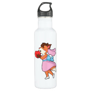 Bouteille D'eau Renard comme mariée avec robe et cœur