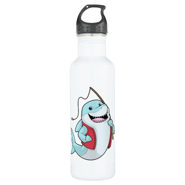 Bouteille D'eau Requin à la pêche avec canne à pêche (Devant)