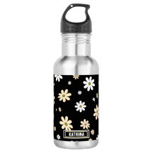 Retro Daisy Floral Pattern Boho Personnalisé Noir