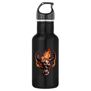 Bouteille D'eau Retro Dead Burning Crâne avec corne en feu