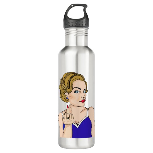 Bouteille D'eau Retro Lady Flipping the Bird (Devant)