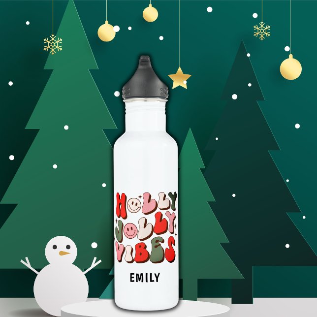 Bouteille D'eau Retro Noël Holly Jolly Vibes Vacances tendance (Créateur téléchargé)