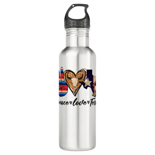 Bouteille D'eau Retro Peace Love Texas Cowboy Boots Western Countr (Devant)