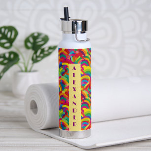 Bouteille D'eau Retro Rainbow No3 motif Nom personnalisé
