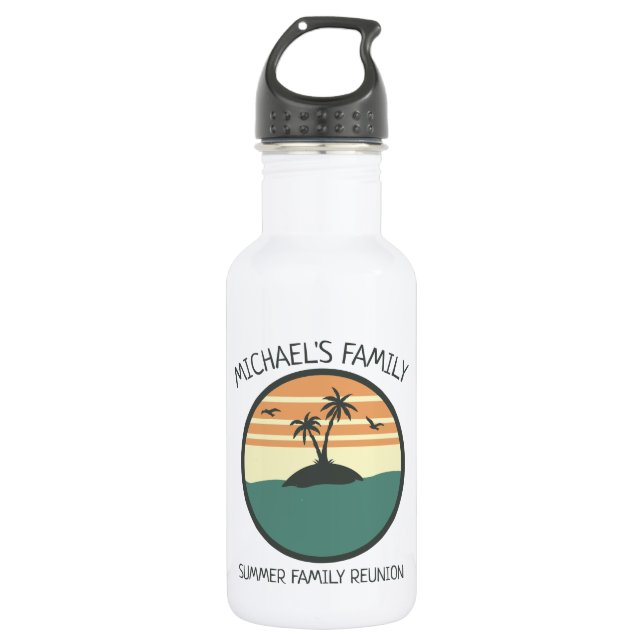 Bouteille D'eau Réunion en famille Summer Sunset Beach Palmier (Devant)
