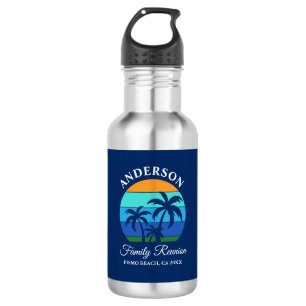 Bouteille D'eau Reunion Famille Summer Beach Palm Trees Bleu