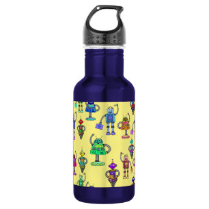 Bouteille D'eau Robots colorés mignons sur arrière - plan jaune