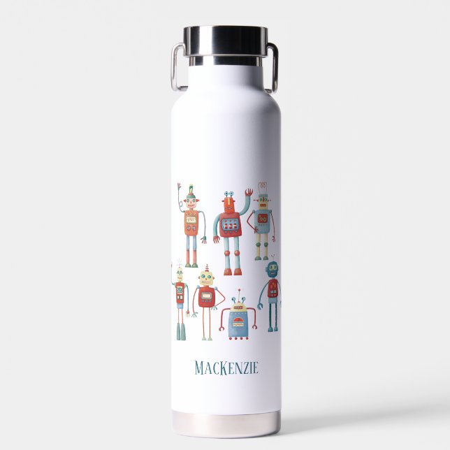 Bouteille D'eau Robots rétro amusant Personnalisé (Avant)