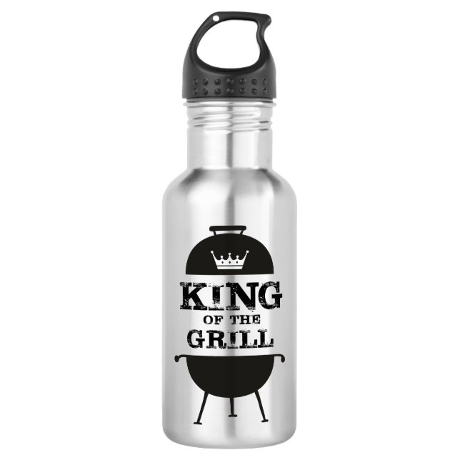 Bouteille D'eau Roi Du Grill, Couronne Blanche Noire (Devant)