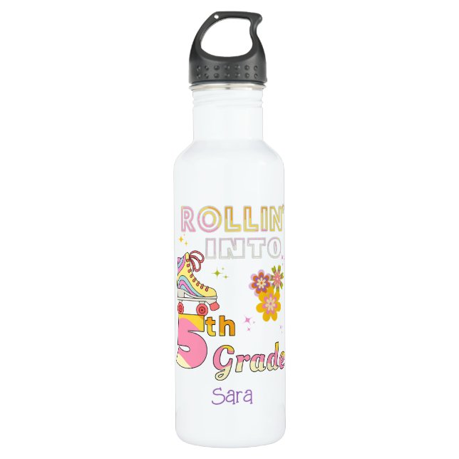Bouteille D'eau Rollin' Into 5th Grade Girls Retro Roller Skates (Devant)